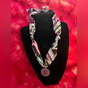 LV upcycled Pink and Purple Silk Necklace